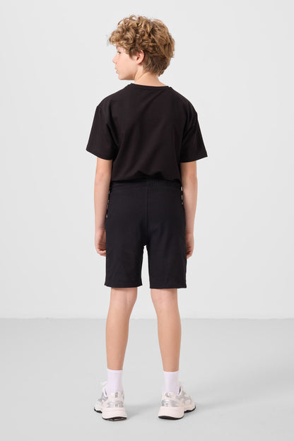 Black cotton oversized fit woven lightweight elastic Chino shorts set - 11275