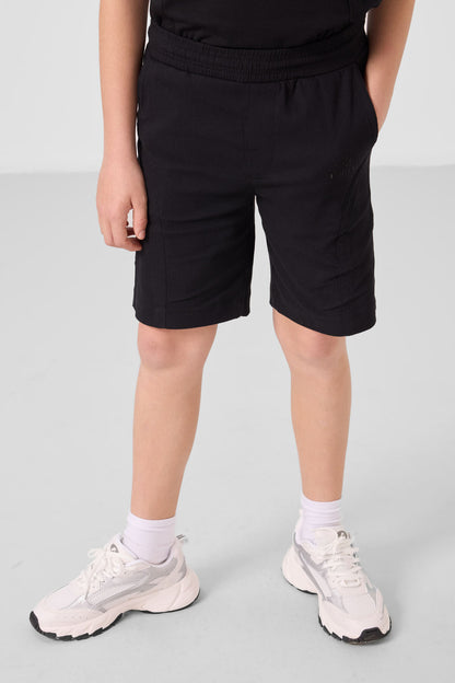 Black cotton oversized fit woven lightweight elastic Chino shorts set - 11276