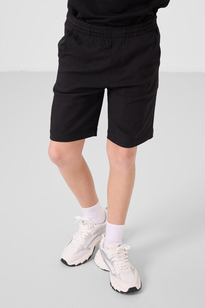 Black cotton oversized fit woven lightweight elastic Chino shorts set - 11277