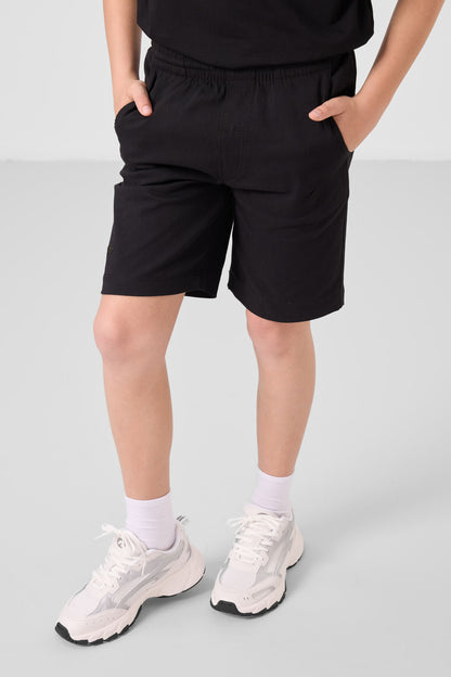 Black cotton oversized fit woven lightweight elastic Chino shorts set - 11277