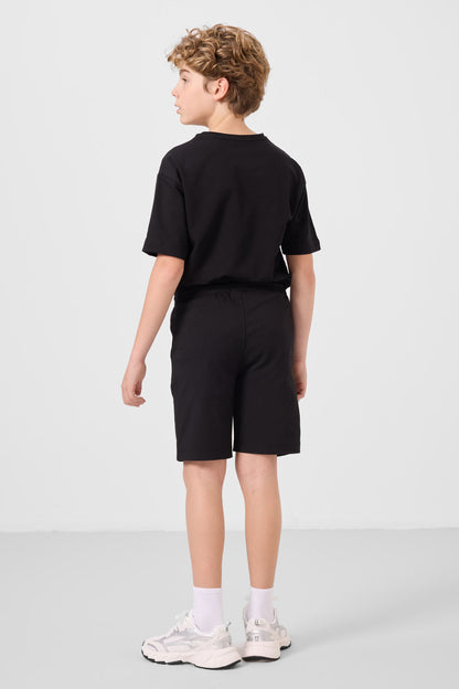 Black cotton oversized fit woven lightweight elastic Chino shorts set - 11277