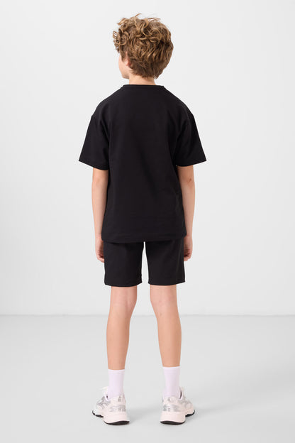 Black cotton oversized fit woven lightweight elastic Chino shorts set - 11278