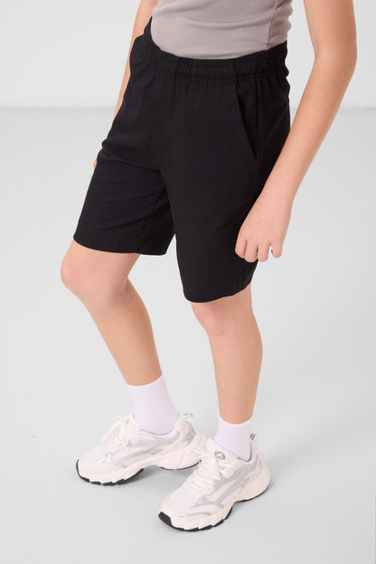 Black cotton oversized fit woven lightweight elastic Chino shorts set - 11278