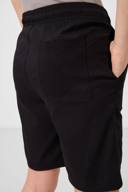 Black cotton oversized fit woven lightweight elastic Chino shorts set - 11278
