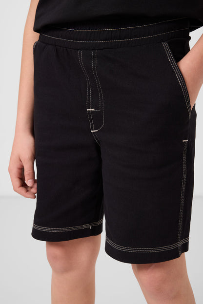 Black cotton oversized fit woven lightweight elastic Chino Shorts set - 11279
