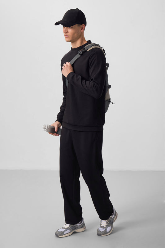 Black Textured Surface Oversize Men's Tracksuit Set - 85275