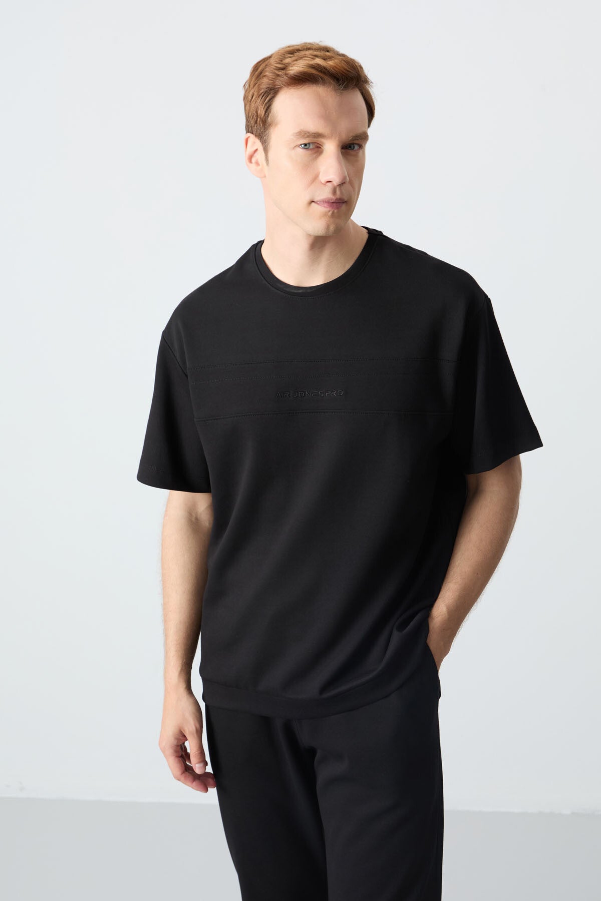 Black Cotton Thick Soft Textured Oversize Fit Basic Men's Tracksuit Set - 85261