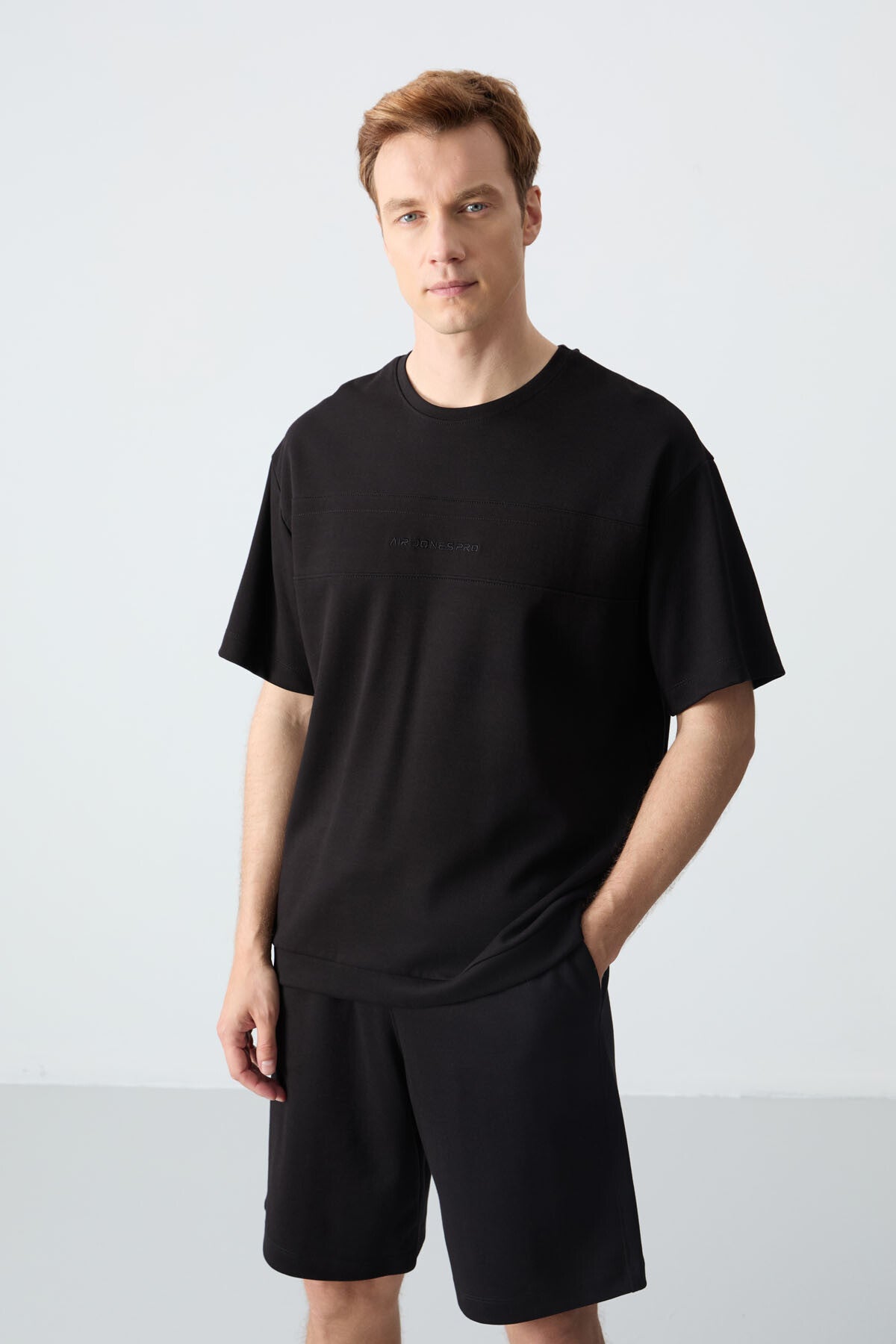 Black Cotton Thick Soft Textured Oversize Fit Basic Men's Shorts Set - 85257