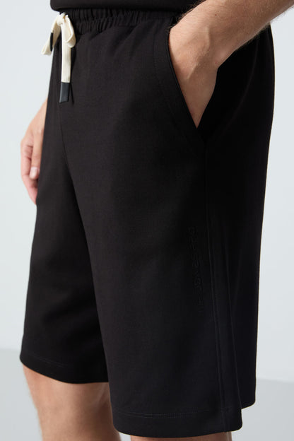 Black Cotton Thick Soft Textured Oversize Fit Basic Men's Shorts Set - 85257