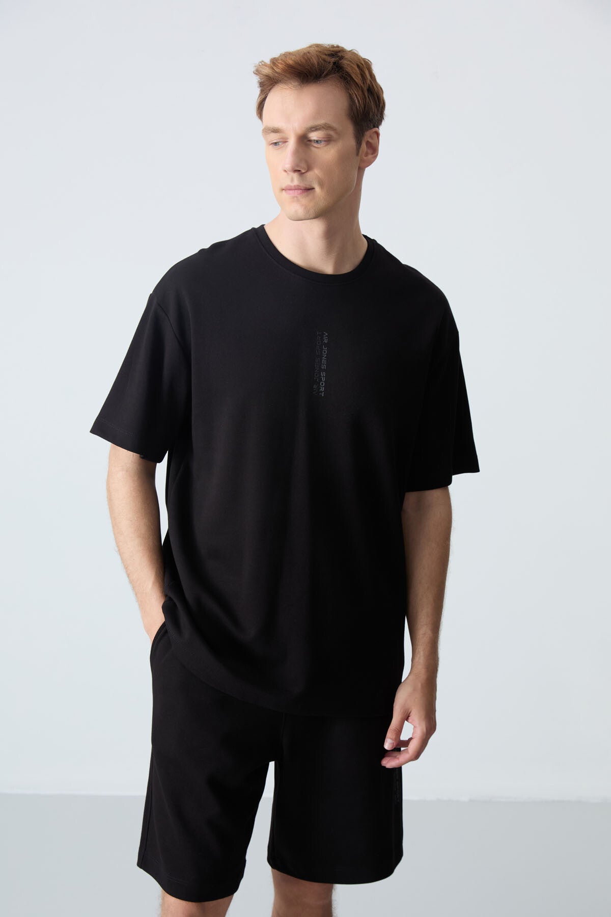 Black Cotton Thick Soft Textured Oversize Fit Basic Men's Shorts Set - 85258