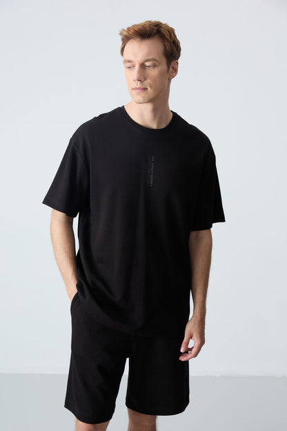 Black Cotton Thick Soft Textured Oversize Fit Basic Men's Shorts Set - 85258