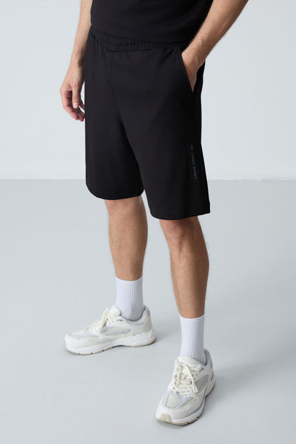 Black Cotton Thick Soft Textured Oversize Fit Basic Men's Shorts Set - 85258