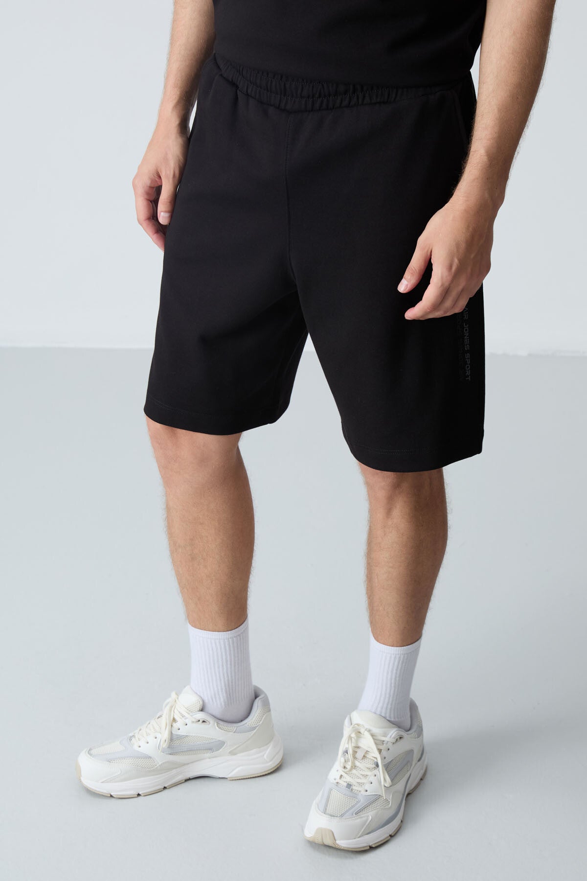 Black Cotton Thick Soft Textured Oversize Fit Basic Men's Shorts Set - 85258