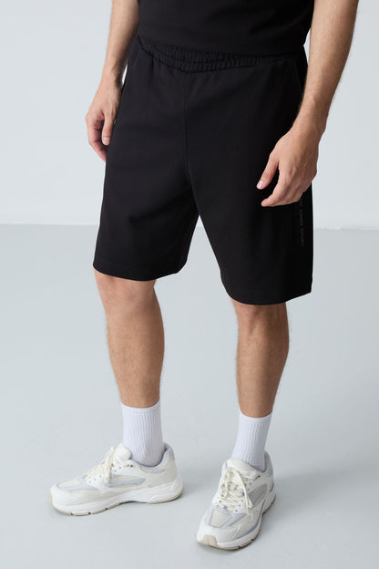 Black Cotton Thick Soft Textured Oversize Fit Basic Men's Shorts Set - 85258