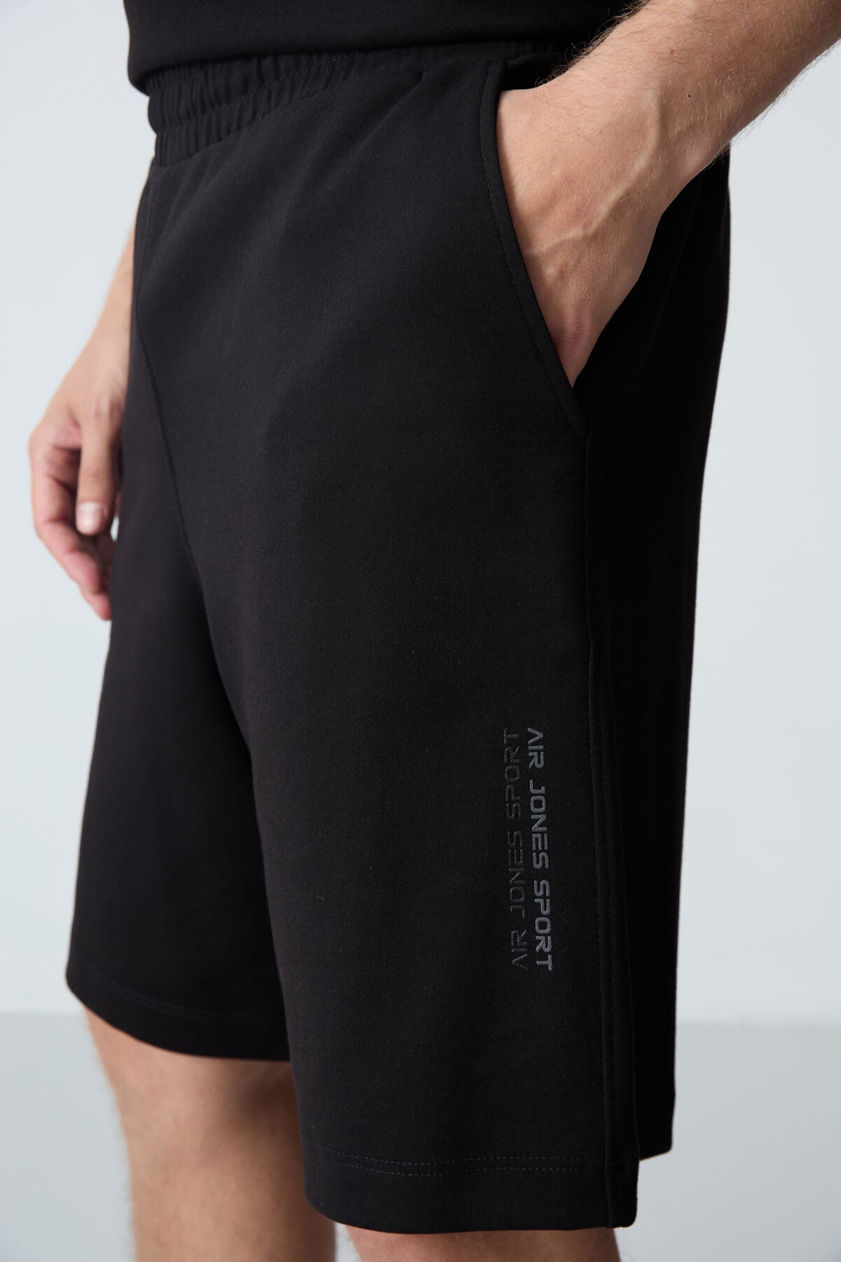 Black Cotton Thick Soft Textured Oversize Fit Basic Men's Shorts Set - 85258