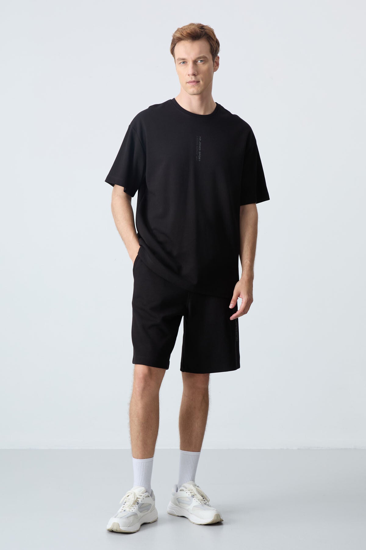 Black Cotton Thick Soft Textured Oversize Fit Basic Men's Shorts Set - 85258