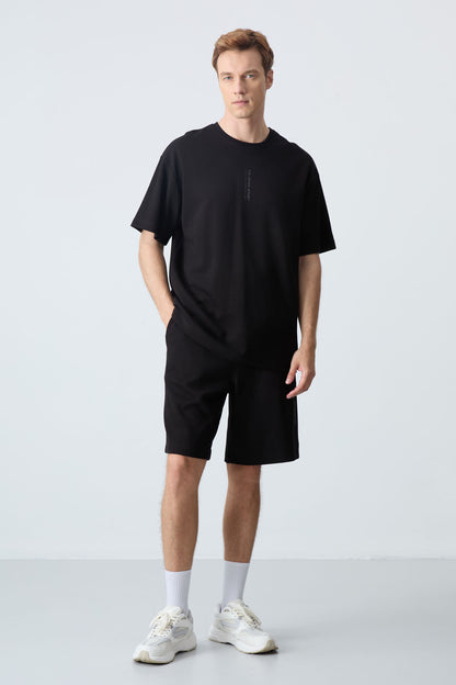 Black Cotton Thick Soft Textured Oversize Fit Basic Men's Shorts Set - 85258