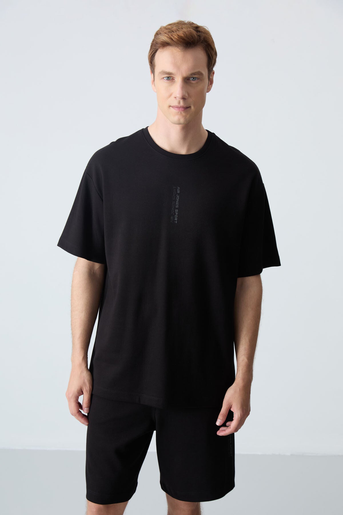 Black Cotton Thick Soft Textured Oversize Fit Basic Men's Shorts Set - 85258