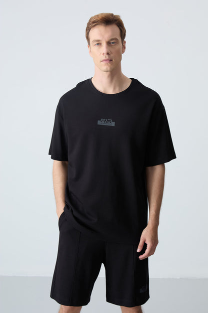 Black Cotton Thick Soft Textured Oversize Fit Basic Men's Shorts Set - 85259