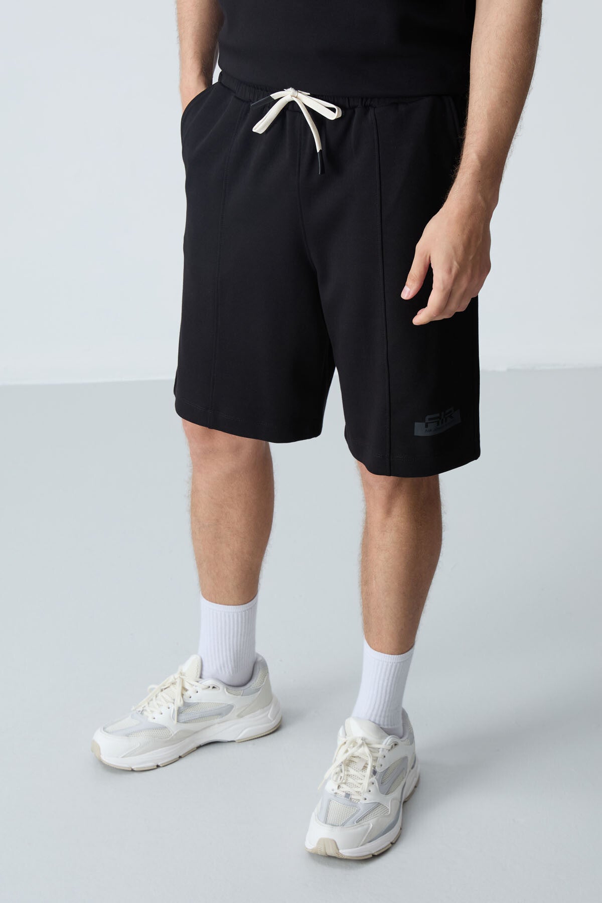 Black Cotton Thick Soft Textured Oversize Fit Basic Men's Shorts Set - 85259