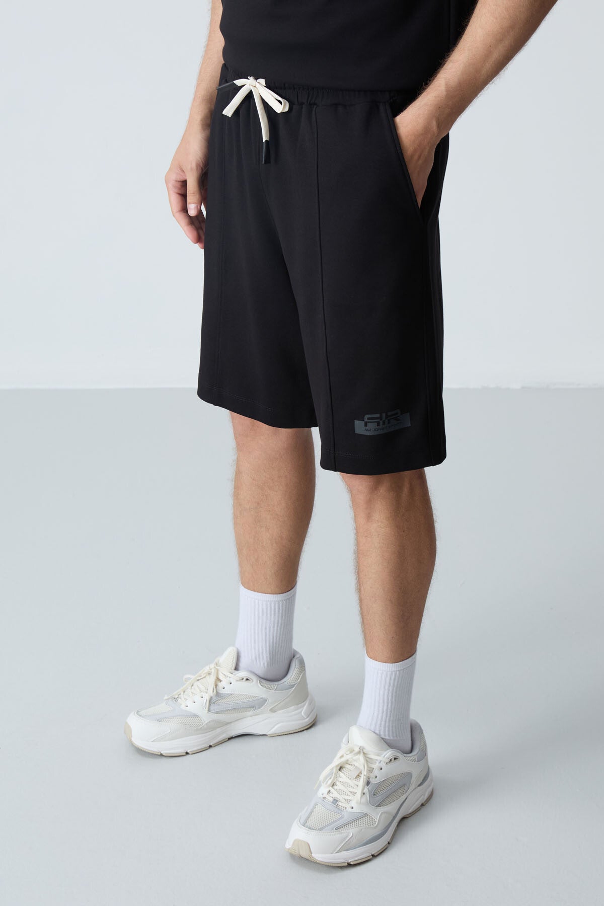 Black Cotton Thick Soft Textured Oversize Fit Basic Men's Shorts Set - 85259