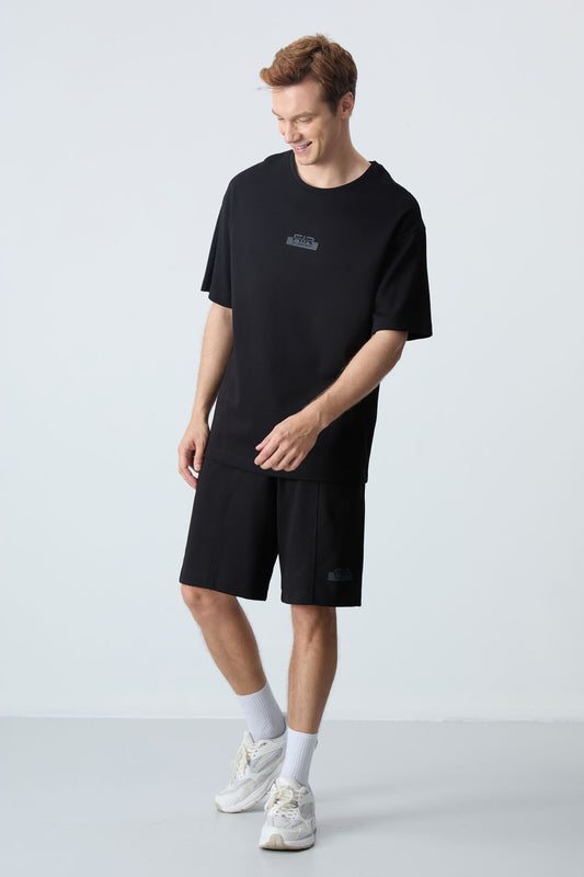 Black Cotton Thick Soft Textured Oversize Fit Basic Men's Shorts Set - 85259