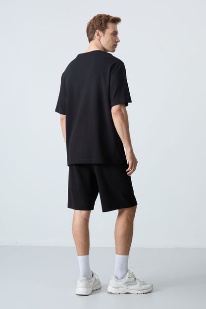 Black Cotton Thick Soft Textured Oversize Fit Basic Men's Shorts Set - 85259