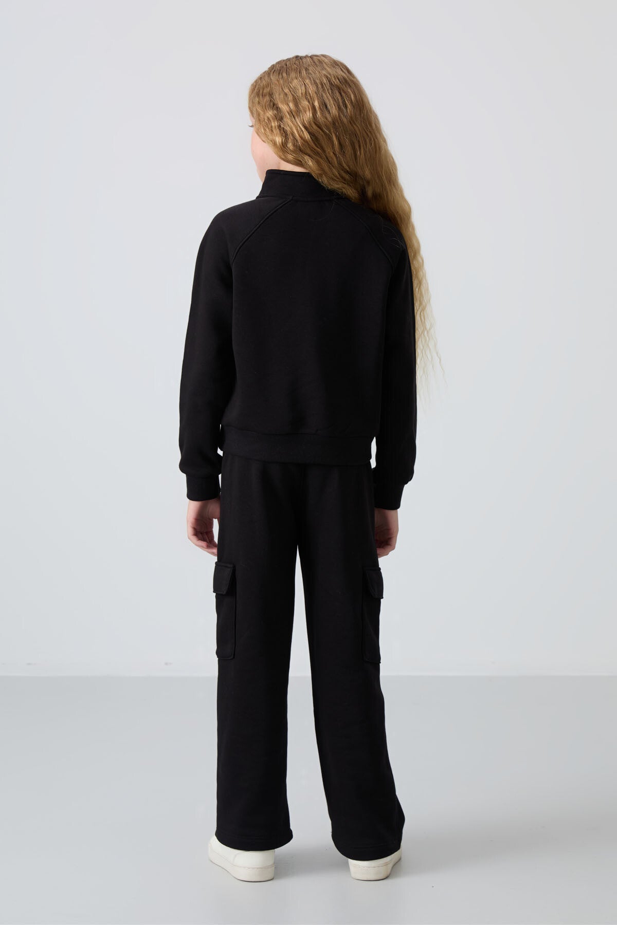 Black Cotton Fleece-Lined Soft Textured Standard Fit Embroidered Girl's Tracksuit Set - 75159