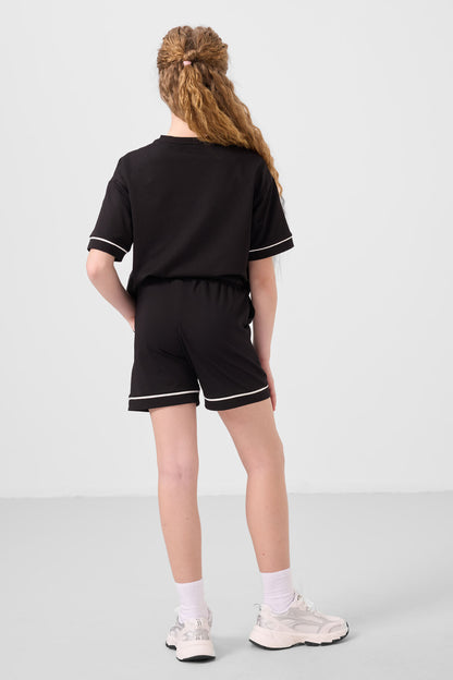 Black cotton soft cloth Standard Fit Basic Shorts Set - 75183