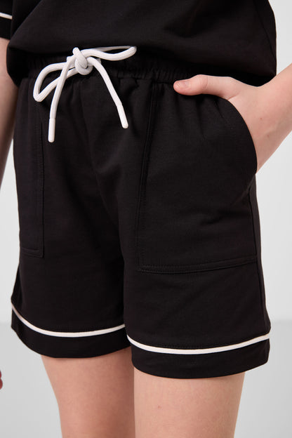 Black cotton soft cloth Standard Fit Basic Shorts Set - 75183