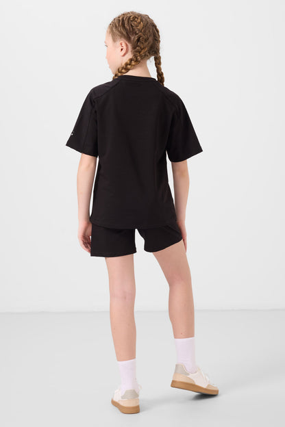 Black cotton soft Standard Fit Basic Girls Shorts Set - 75184