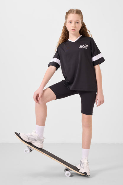 Black V Collar Belt Detailed Standard Fit Performance Tights Set - 75187