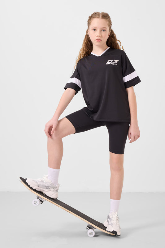 Black V Collar Belt Detailed Standard Fit Performance Tights Set - 75187