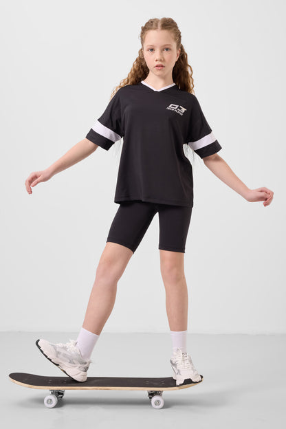 Black V Collar Belt Detailed Standard Fit Performance Tights Set - 75187