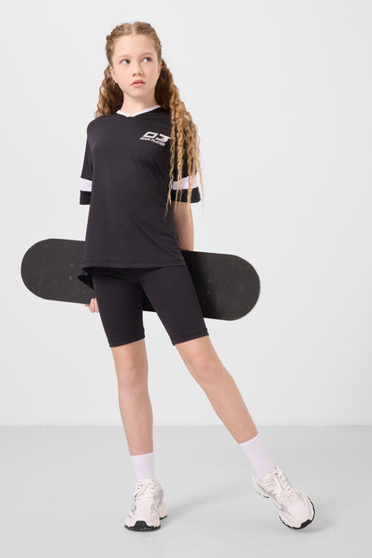 Black V Collar Belt Detailed Standard Fit Performance Tights Set - 75187