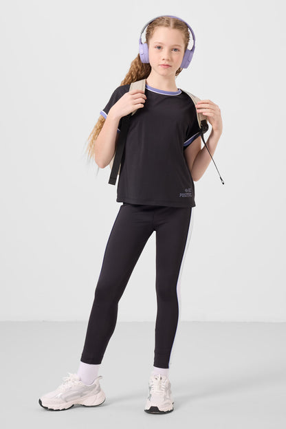 Black O collar side stripe Detailed Standard Fit Performance Tights Set - 75191