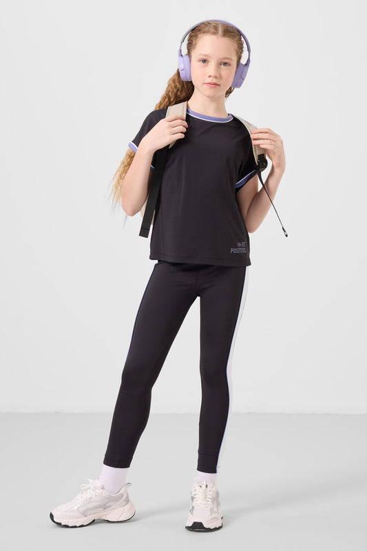 Black O collar side stripe Detailed Standard Fit Performance Tights Set - 75191