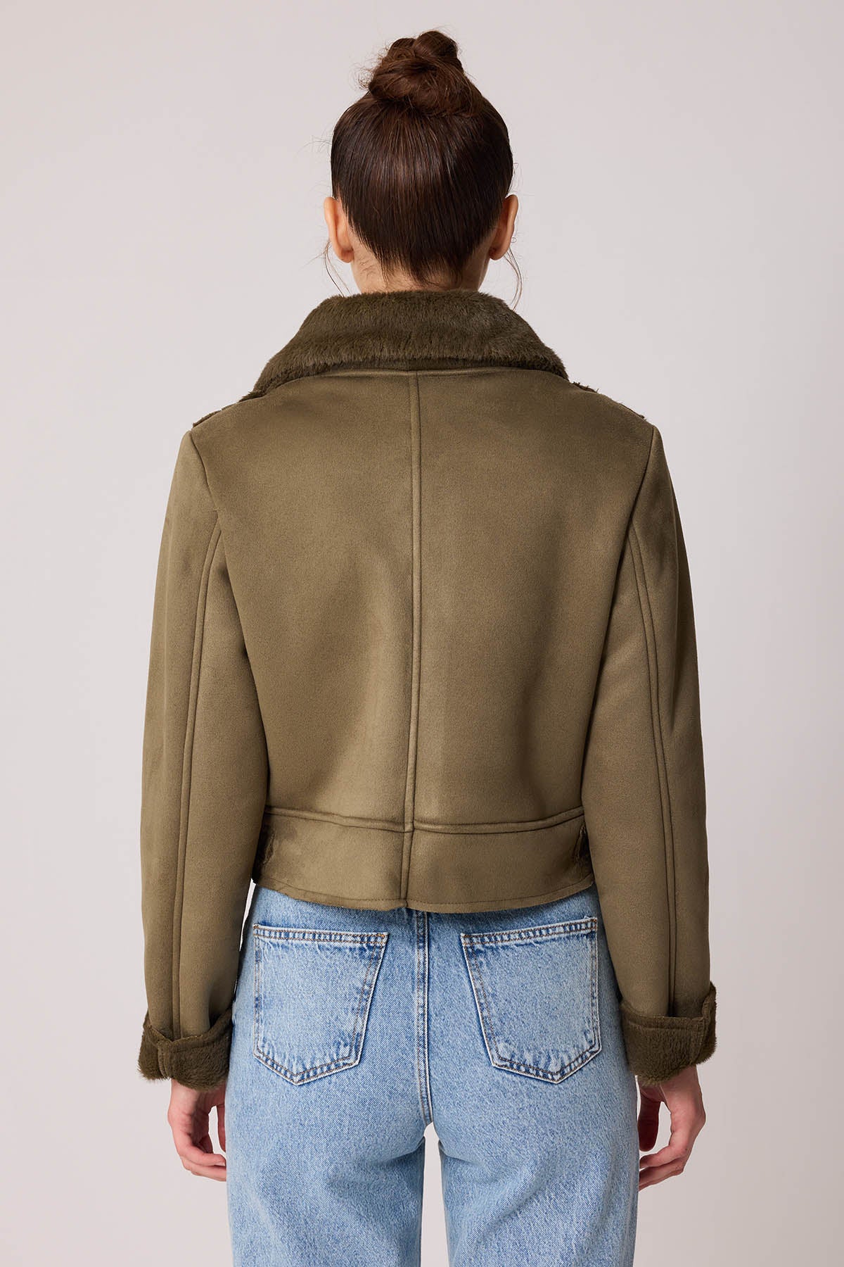 SUET CROP BIKER JACKET WITH FUR