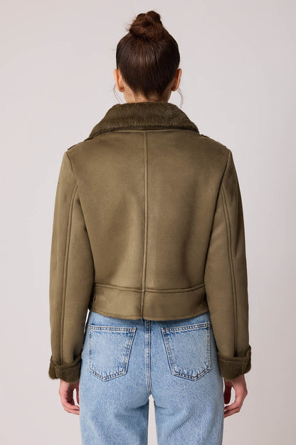 SUET CROP BIKER JACKET WITH FUR