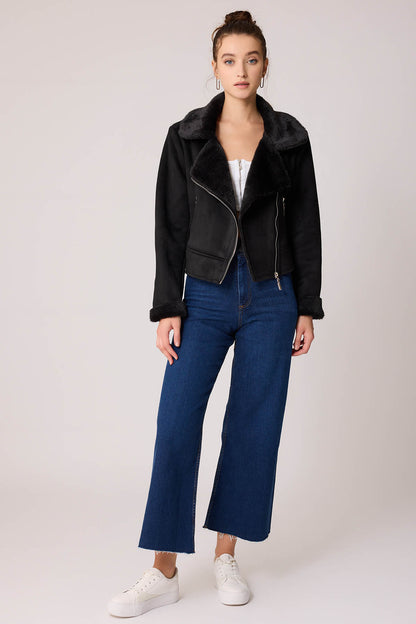 SUET CROP BIKER JACKET WITH FUR