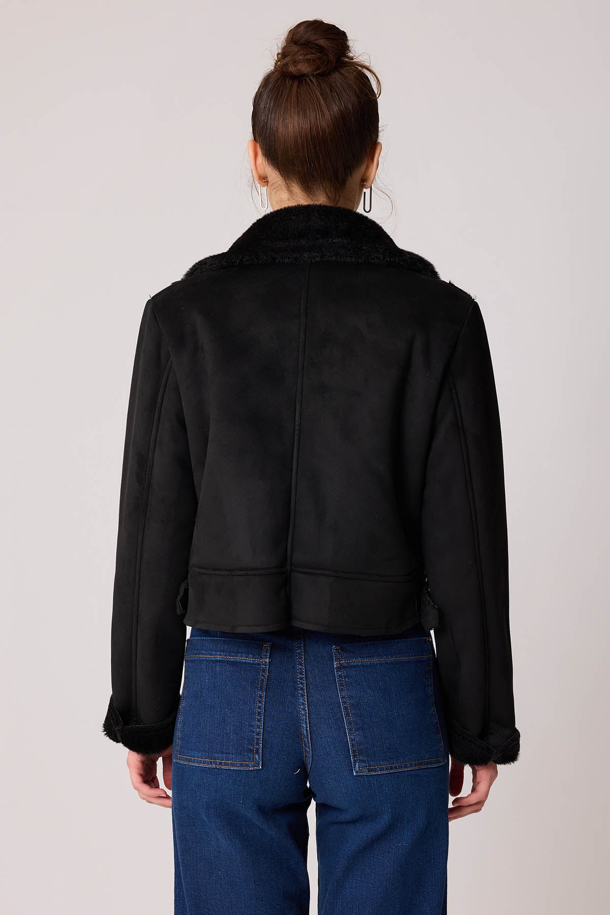 SUET CROP BIKER JACKET WITH FUR