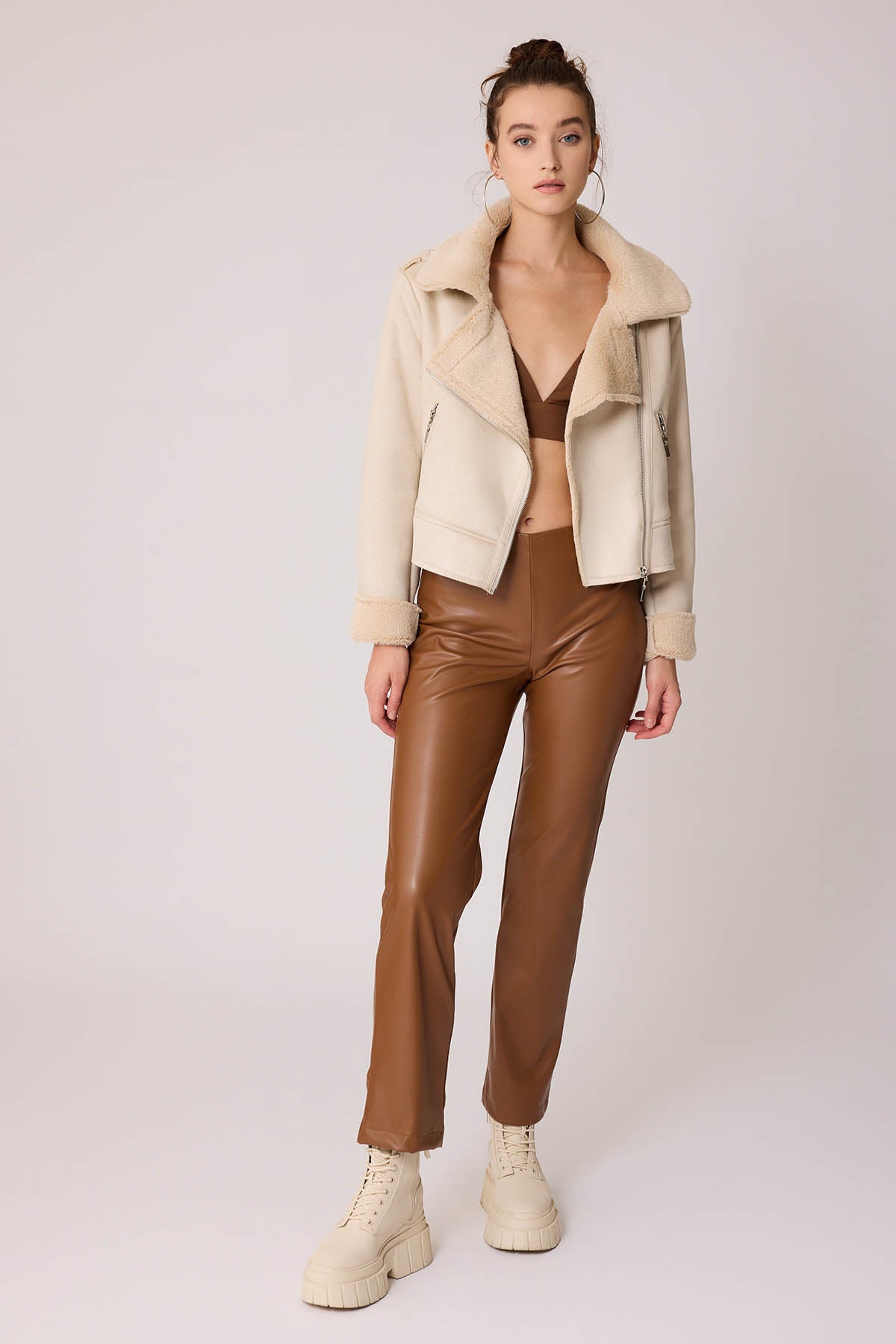 SUET CROP BIKER JACKET WITH FUR