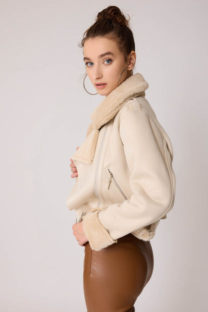 SUET CROP BIKER JACKET WITH FUR