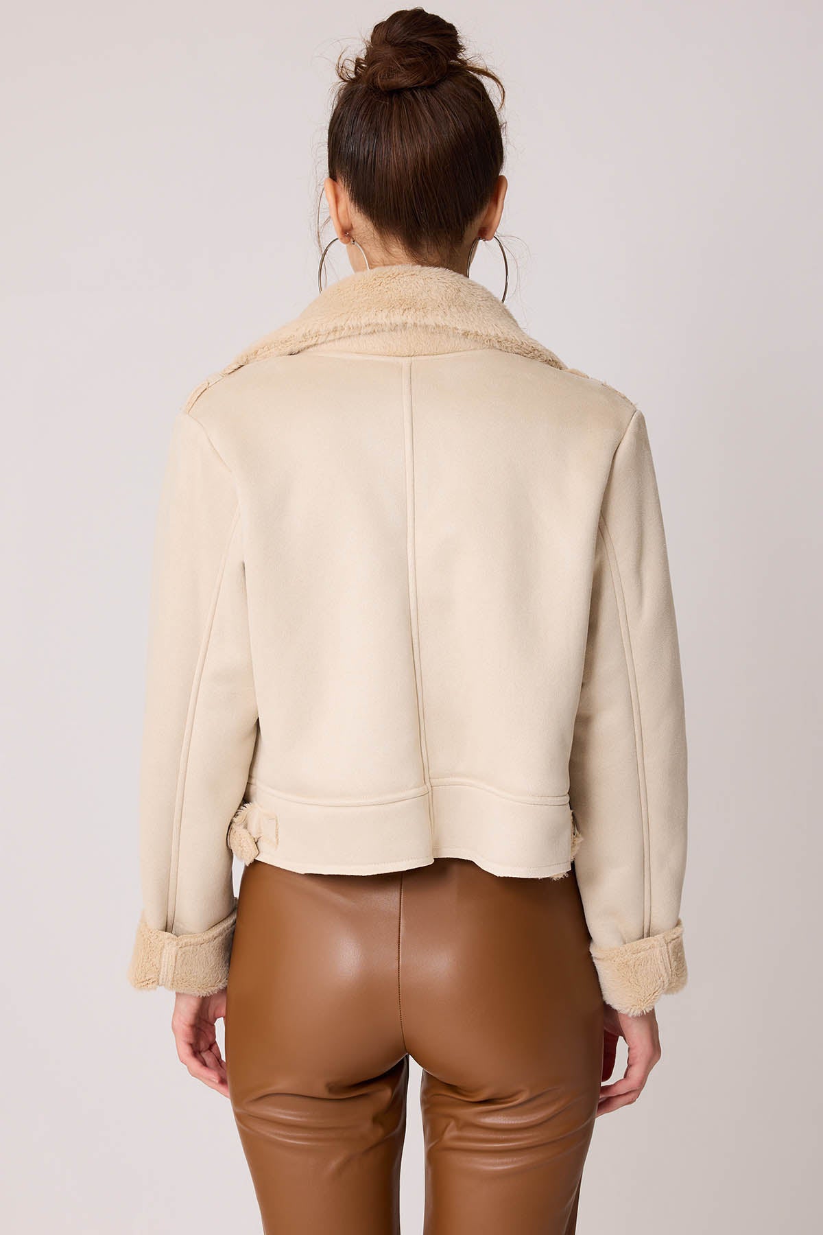 SUET CROP BIKER JACKET WITH FUR