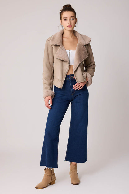 SUET CROP BIKER JACKET WITH FUR