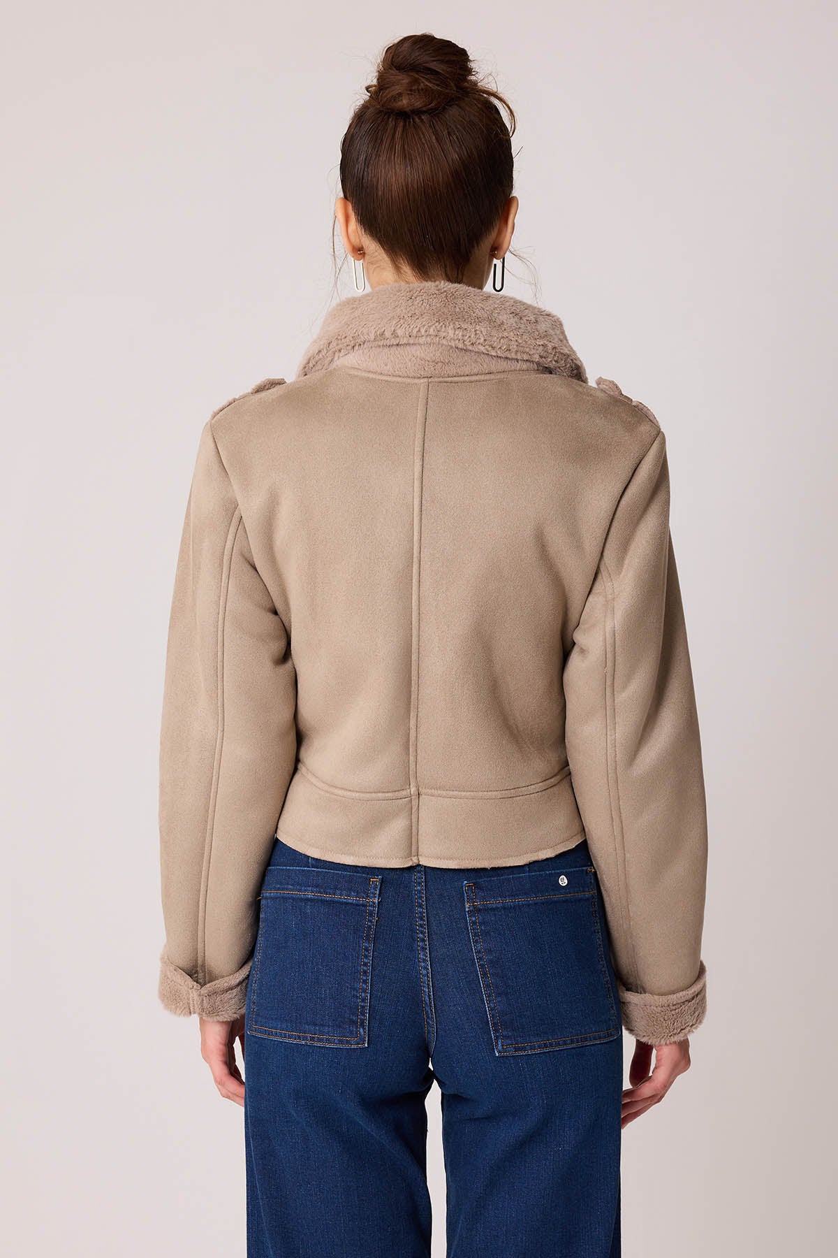SUET CROP BIKER JACKET WITH FUR