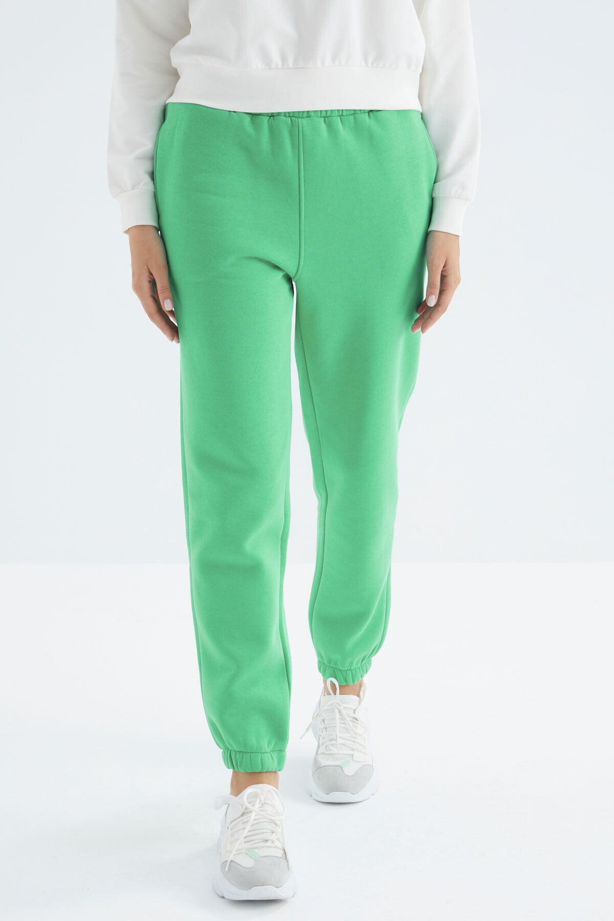 Forest Green High Waist Brushed 3-Thread Cotton Basic Women's Tracksuit Bottom - 94624