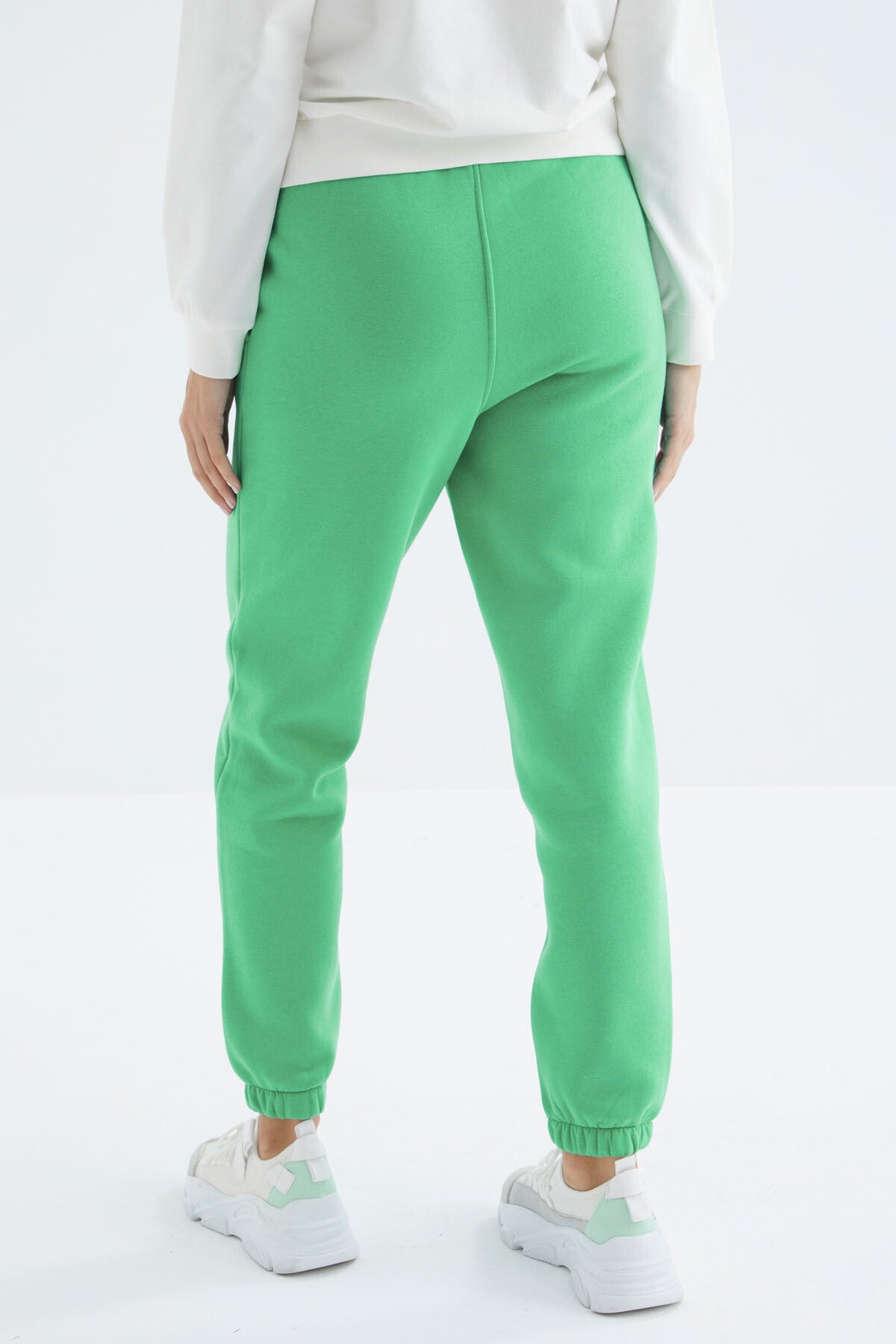 Forest Green High Waist Brushed 3-Thread Cotton Basic Women's Tracksuit Bottom - 94624