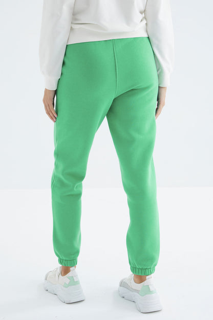 Forest Green High Waist Brushed 3-Thread Cotton Basic Women's Tracksuit Bottom - 94624