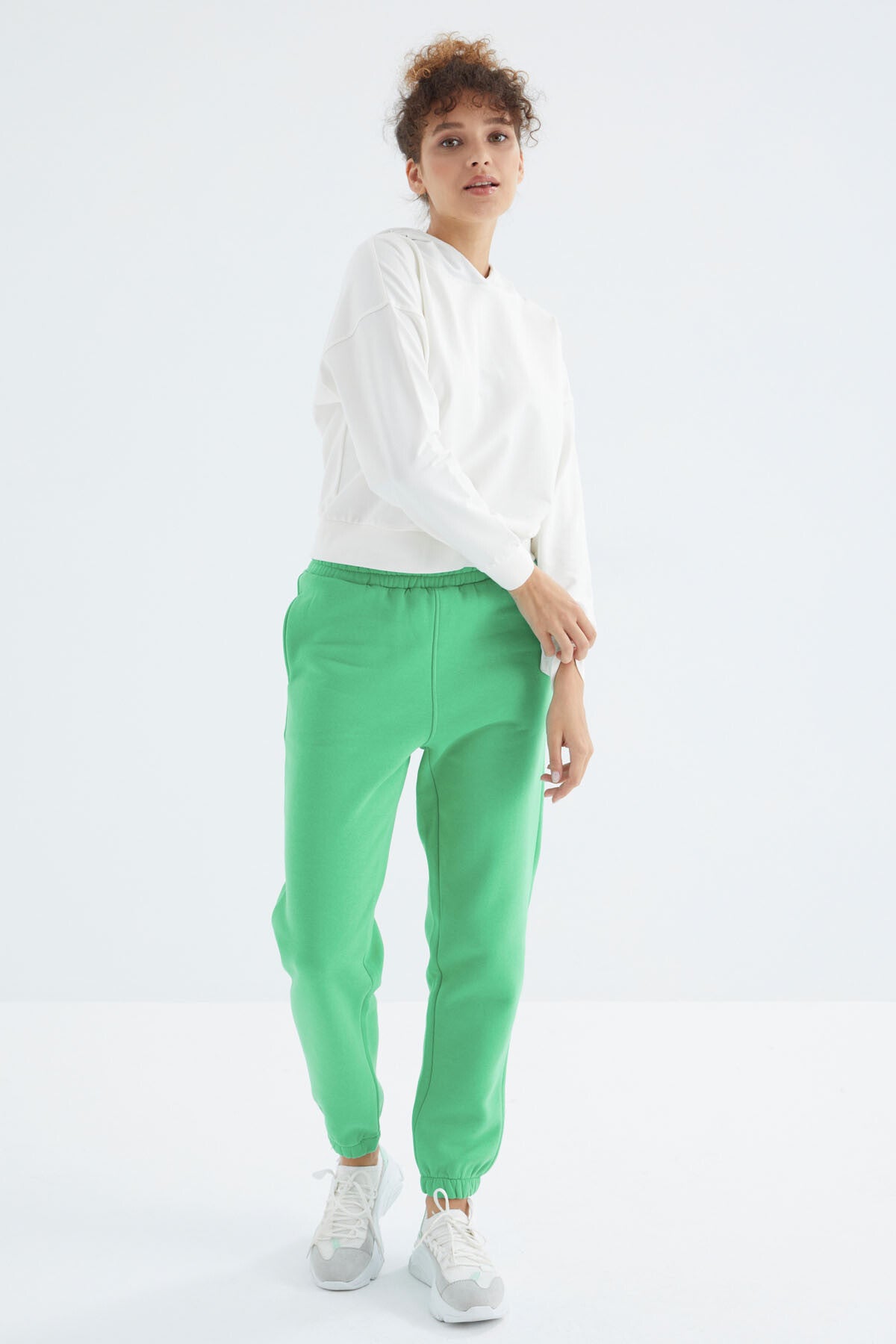 Forest Green High Waist Brushed 3-Thread Cotton Basic Women's Tracksuit Bottom - 94624